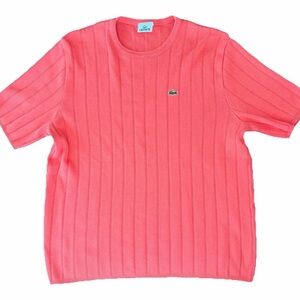 Lacoste Ribbed Knit Short Sleeve Sweater Coral Pink Size 5